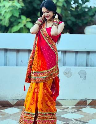 Pink bandhani embroidered pure chiffon bandhani saree 2