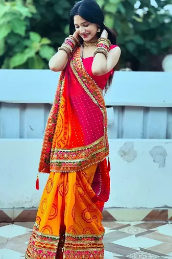 Pink bandhani embroidered pure chiffon bandhani saree