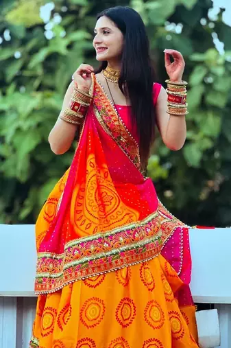 Pink bandhani embroidered pure chiffon bandhani saree