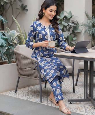Blue printed co-ord set for women 1