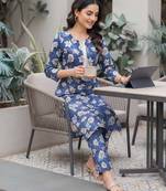 Blue printed co-ord set for women