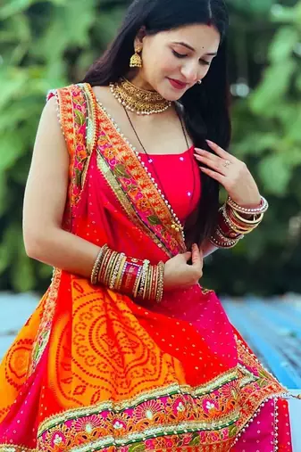 Pink bandhani embroidered pure chiffon bandhani saree