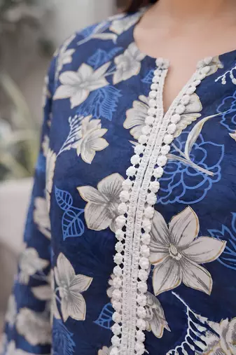 Blue printed co-ord set for women