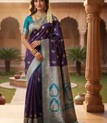 Purple paisley zari art silk banarasi saree