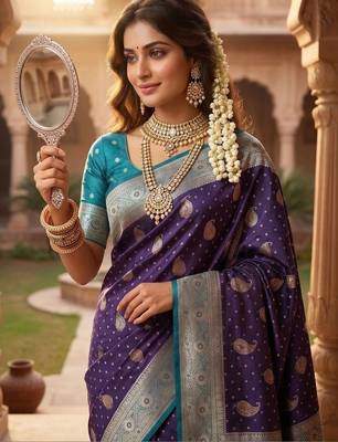 Purple paisley zari art silk banarasi saree 2