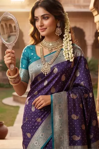 Purple paisley zari art silk banarasi saree