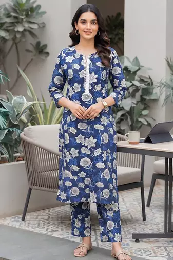 Blue printed co-ord set for women