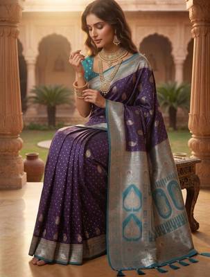 Purple paisley zari art silk banarasi saree 3