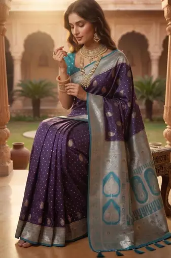 Purple paisley zari art silk banarasi saree