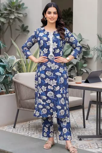 Blue printed co-ord set for women
