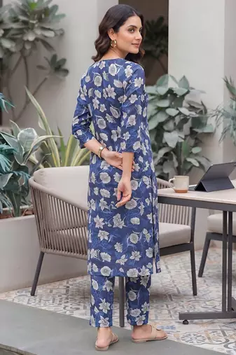 Blue printed co-ord set for women