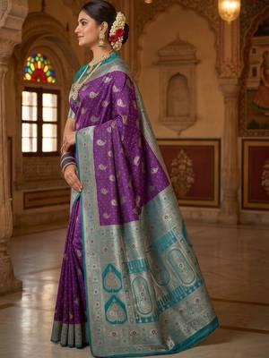 Purple woven design zari art silk banarasi saree 1