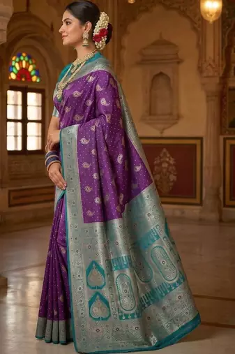Purple woven design zari art silk banarasi saree