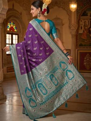 Purple woven design zari art silk banarasi saree 2
