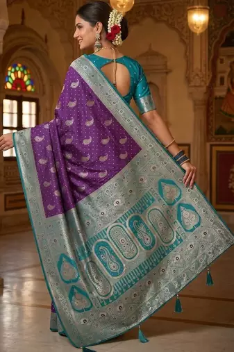 Purple woven design zari art silk banarasi saree