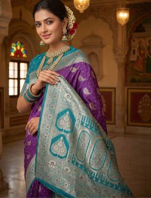 Purple woven design zari art silk banarasi saree 3
