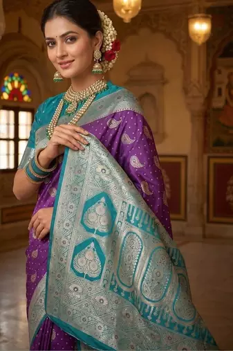 Purple woven design zari art silk banarasi saree