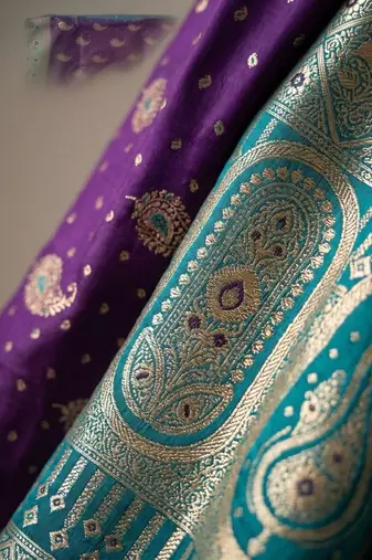 Purple woven design zari art silk banarasi saree