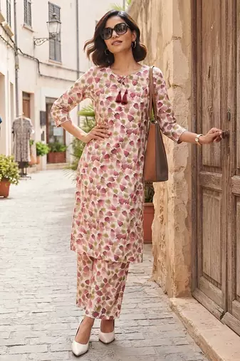 Pink printed co-ord set for women