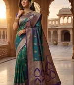 Teal woven design zari art silk banarasi saree