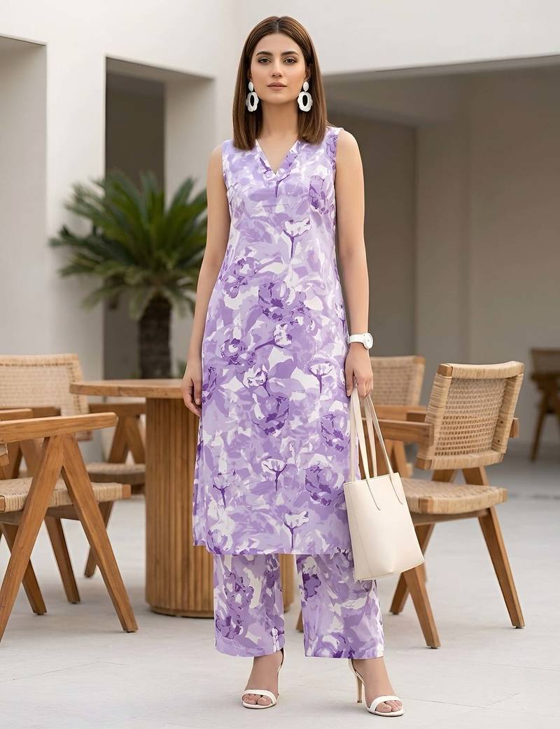 Purple printed  co-ords set for women
