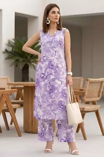 Purple printed  co-ords set for women