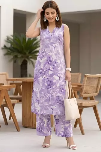 Purple printed  co-ords set for women