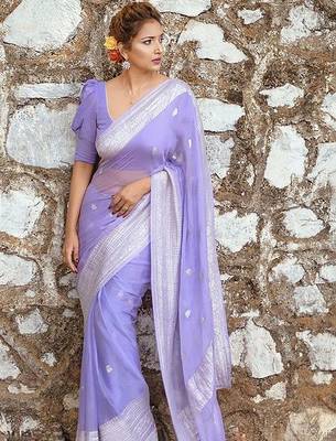 Lavender ethnic woven design zari banarasi saree 2