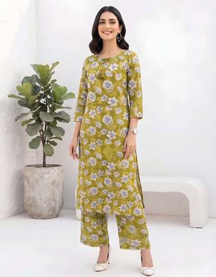 Olive green printed co-ord set for women 1
