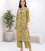 Olive green printed co-ord set for women