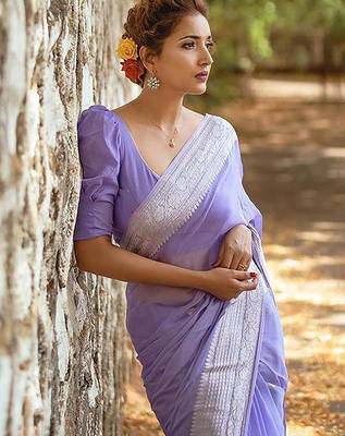 Lavender ethnic woven design zari banarasi saree 4