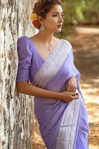 Lavender ethnic woven design zari banarasi saree