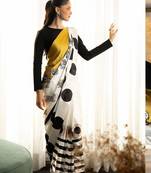 White polka dot satin designer bagh saree