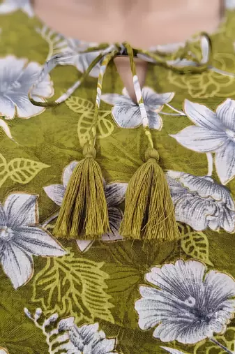 Olive green printed co-ord set for women