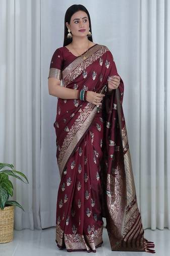 Maroon woven design zari banarasi saree