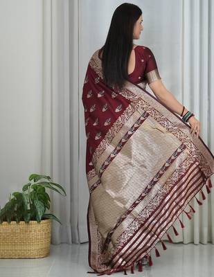Maroon woven design zari banarasi saree 2