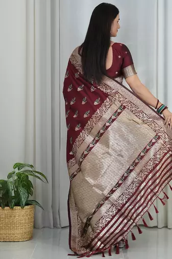 Maroon woven design zari banarasi saree