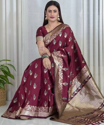 Maroon woven design zari banarasi saree 3