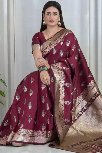 Maroon woven design zari banarasi saree