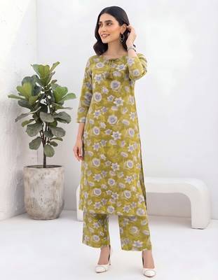 Olive green printed co-ord set for women 5