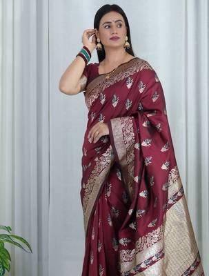 Maroon woven design zari banarasi saree 4