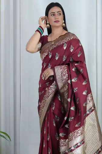 Maroon woven design zari banarasi saree