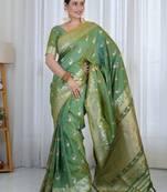 Sea green floral woven design zari banarasi saree