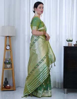 Sea green floral woven design zari banarasi saree 2