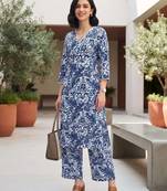 Blue printed co-ord set for women