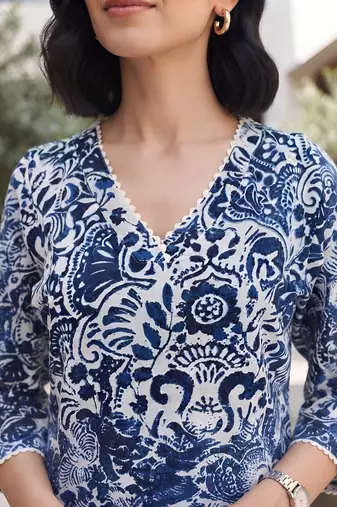 Blue printed co-ord set for women