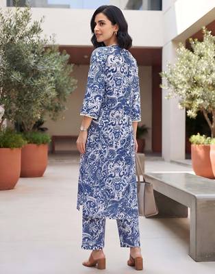 Blue printed co-ord set for women 5