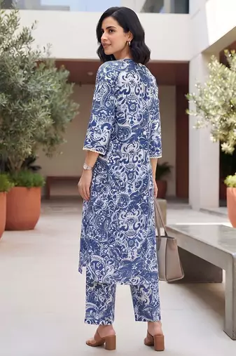 Blue printed co-ord set for women