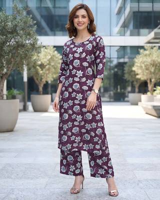 Purple printed co-ord set for women 1