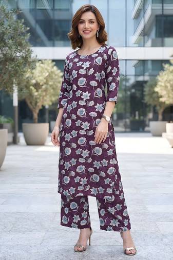 Purple printed co-ord set for women
